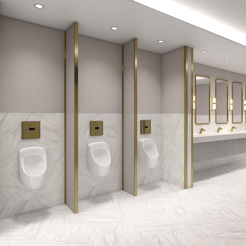 Public restroom battery powered automatic urinal flush valve system