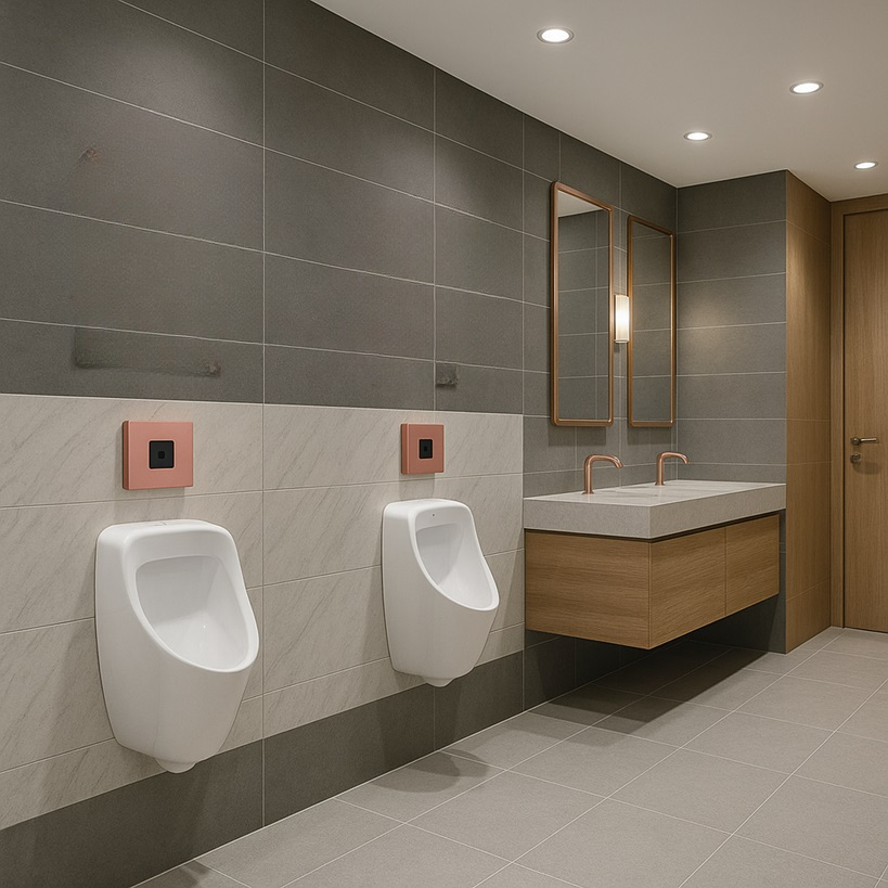 Office restroom dual-flush commercial urinal system for water efficiency optimization