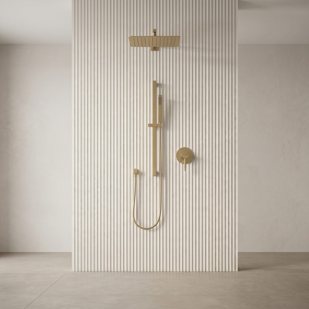 FontanaShowers brushed gold rainfall shower system