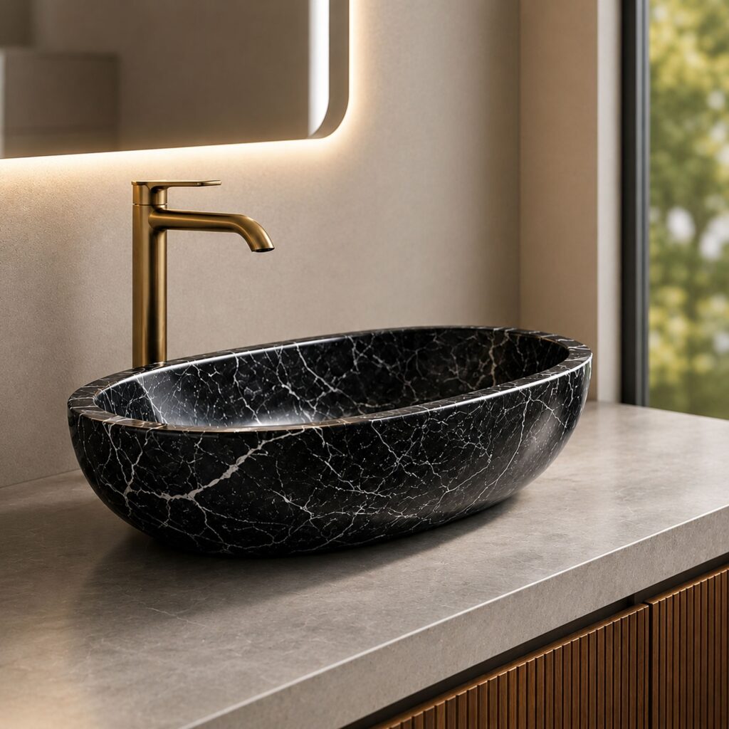 BathSelect brushed brass faucet with bowl for high-end vanity