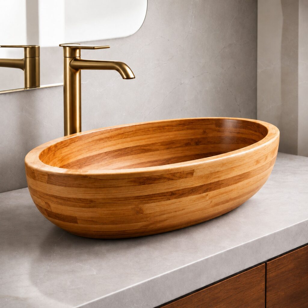 BathSelect brushed gold faucet with bowl for designer vanity