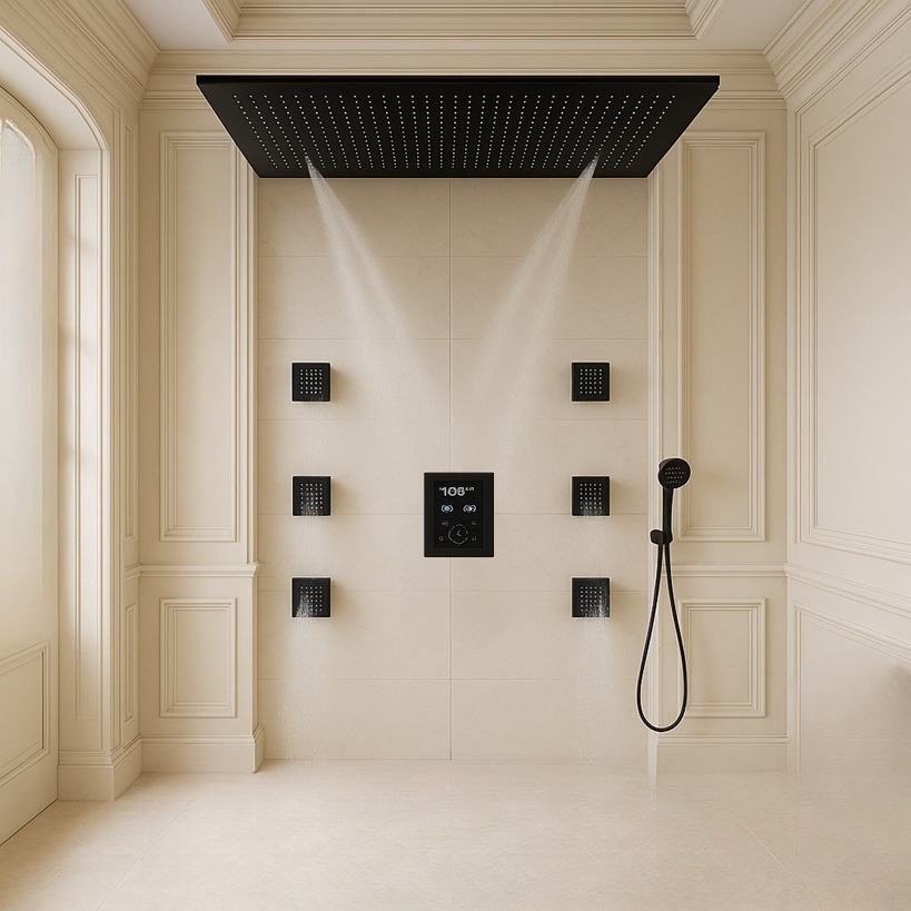 Luxury spa shower system for upscale bathroom and hospitality suite design
