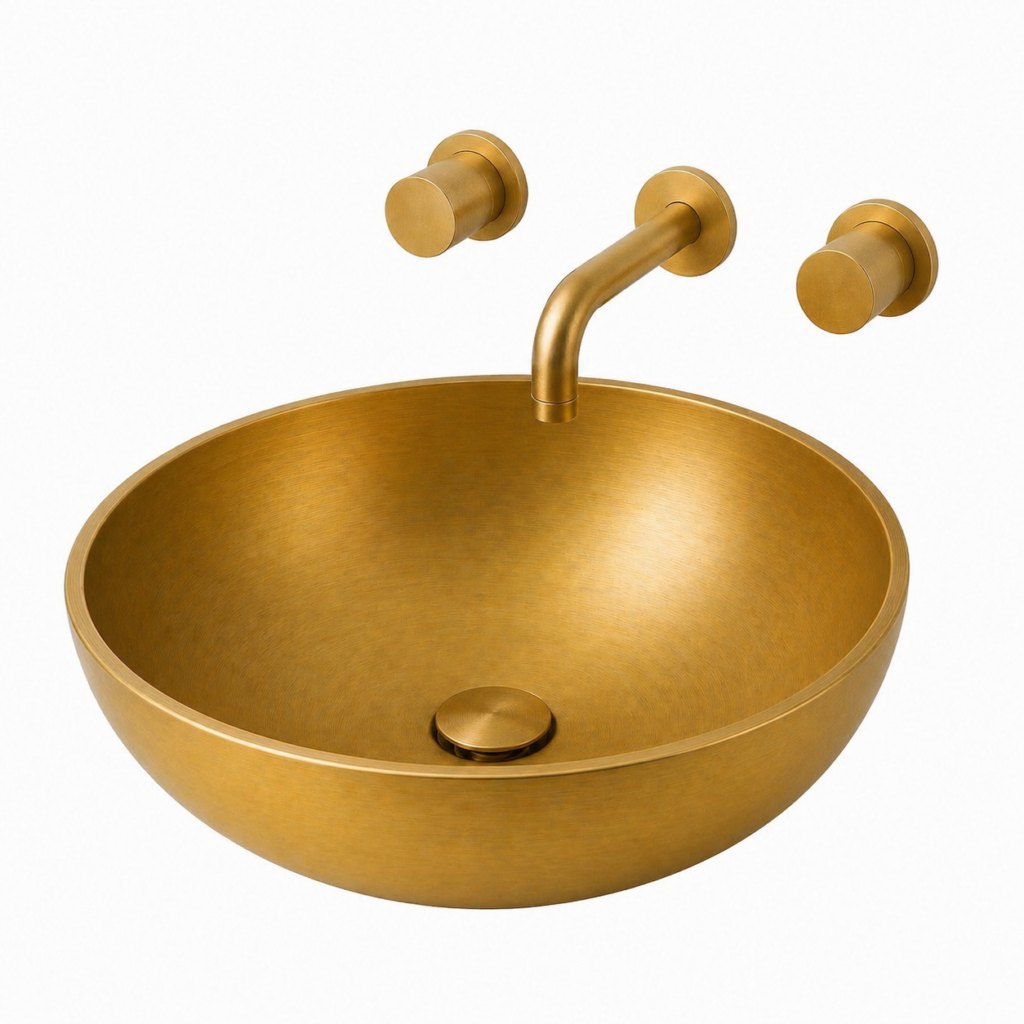 Fontana brushed gold faucet with bowl alternate view