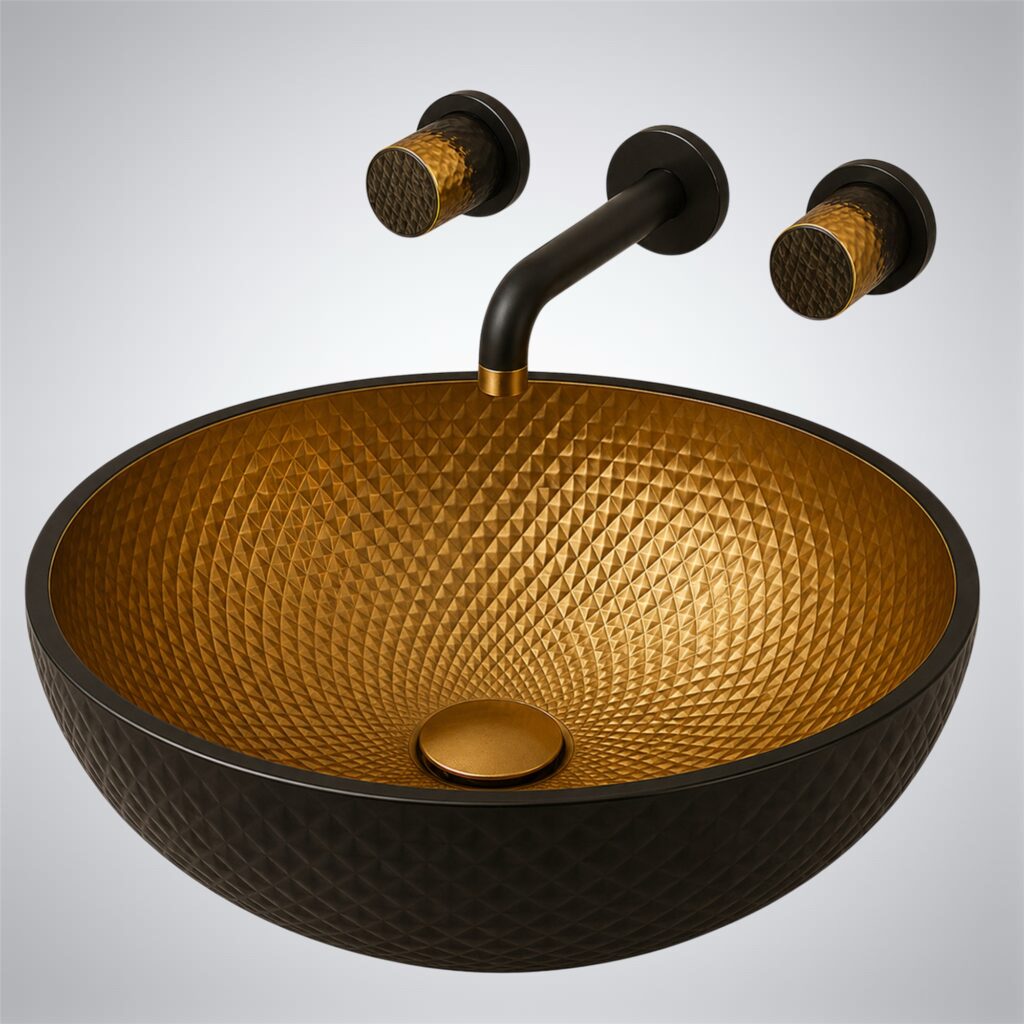 Fontana matte black and gold faucet with bowl