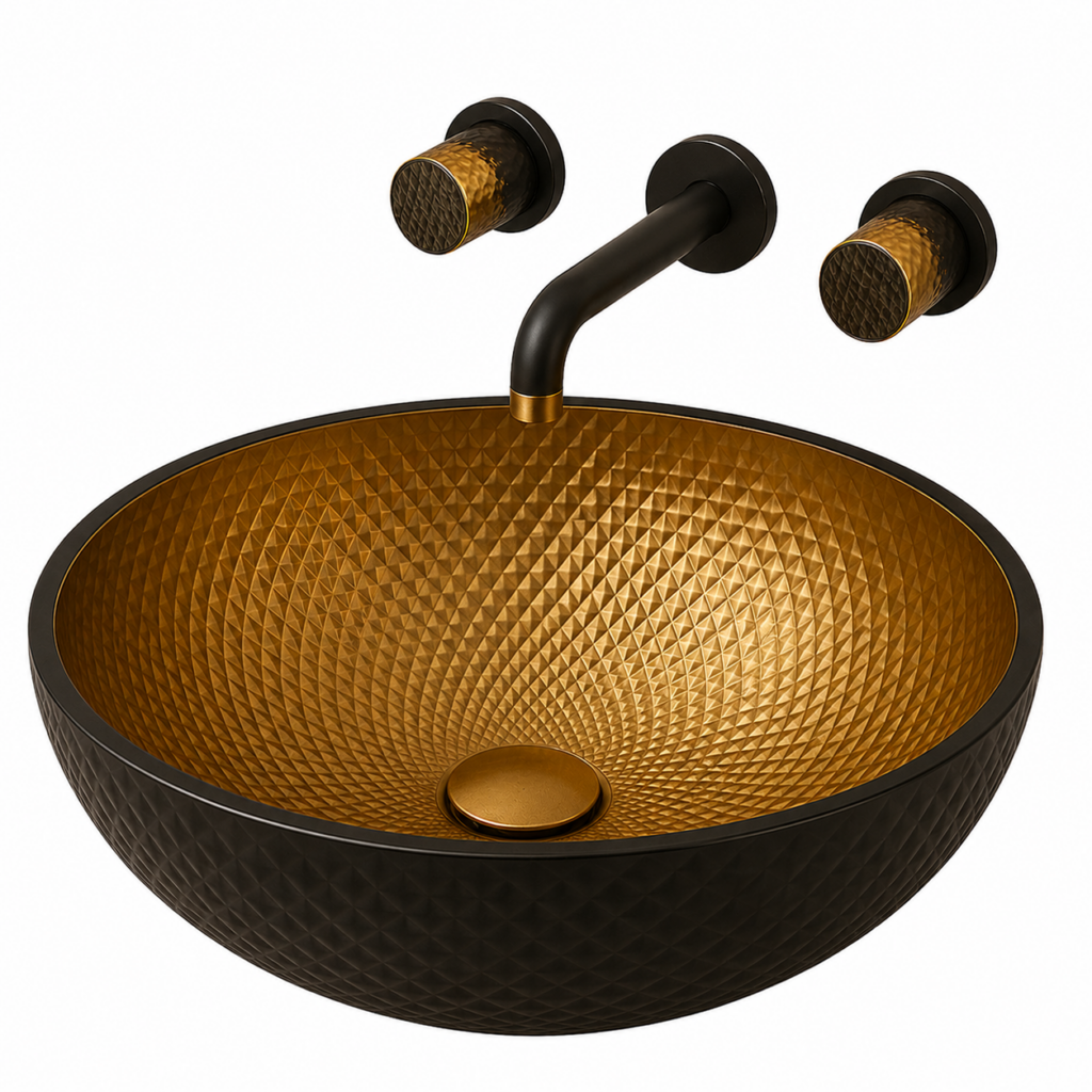 Fontana matte black and gold faucet with bowl alternate view