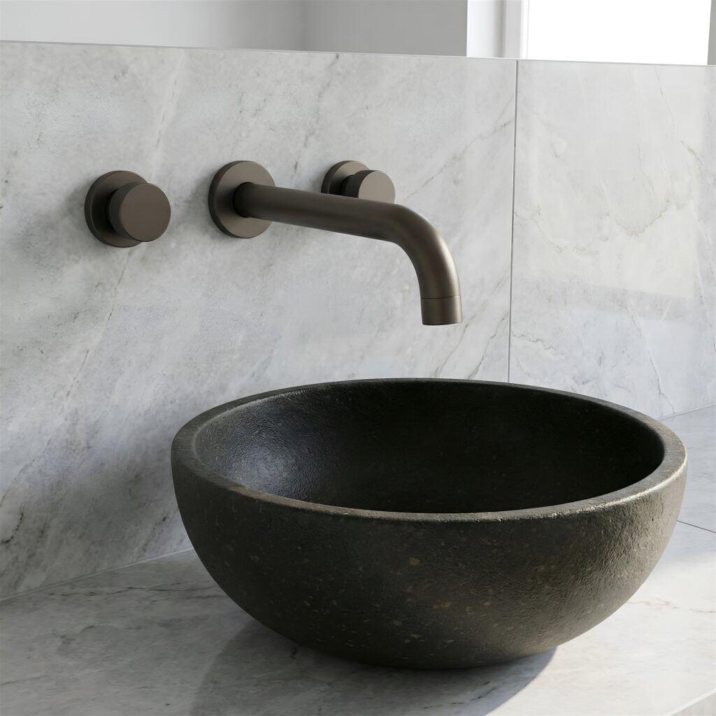 FontanaShowers matte black and brushed brass faucet with bowl