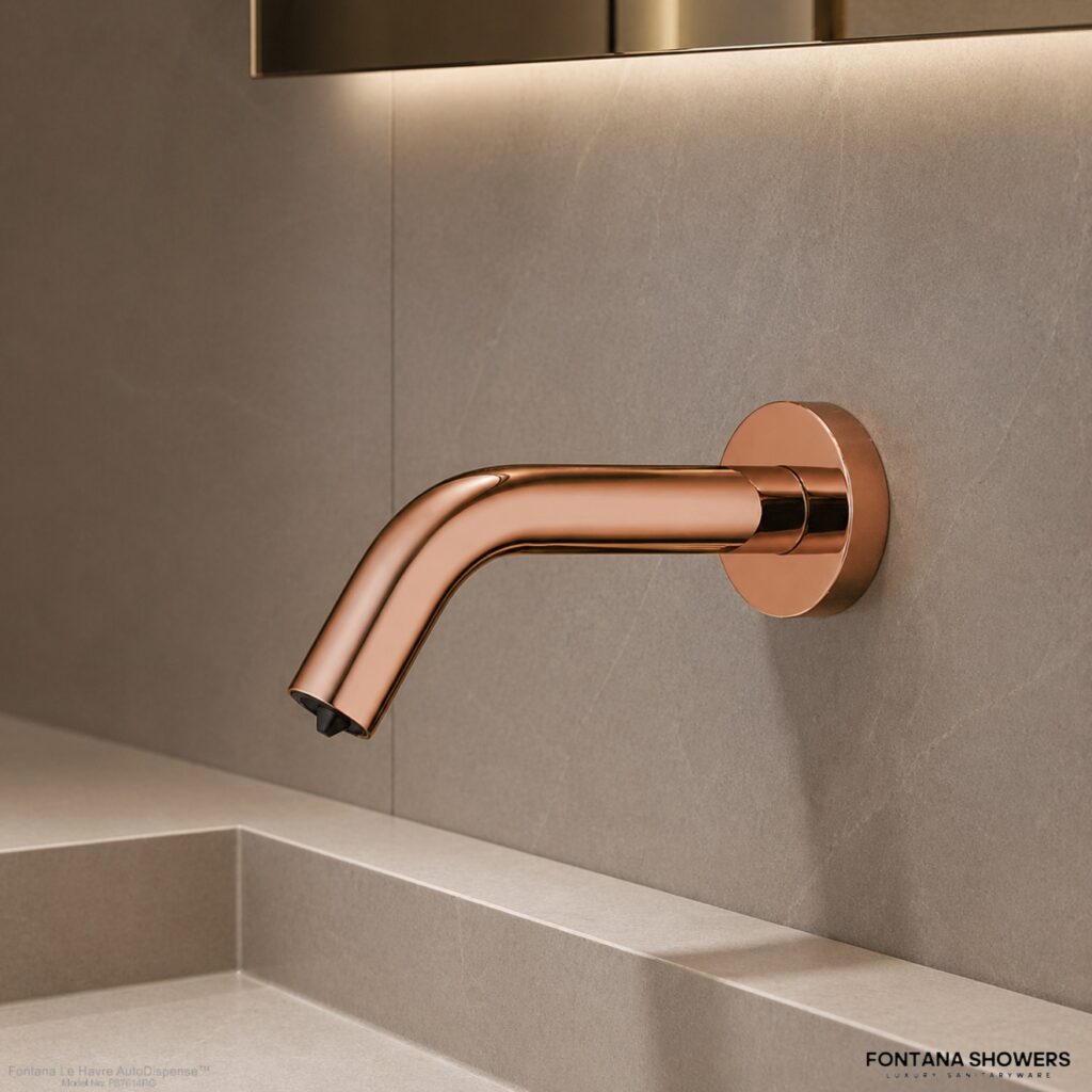 Fontana rose gold touchless soap dispenser side view