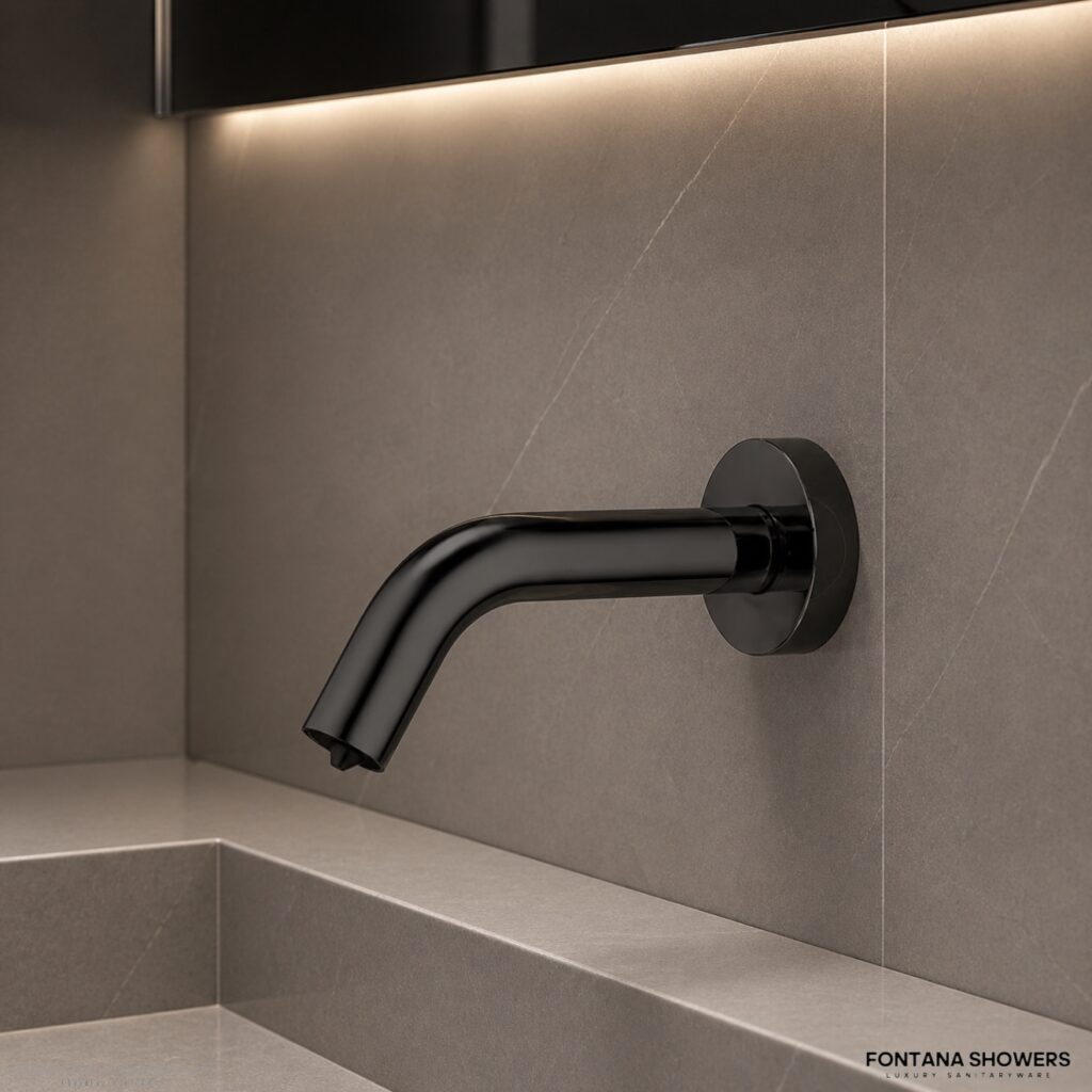 Fontana matte black automatic soap dispenser side view