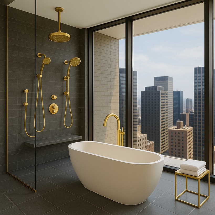 Fontana SkyMist brushed gold luxury rainfall shower set