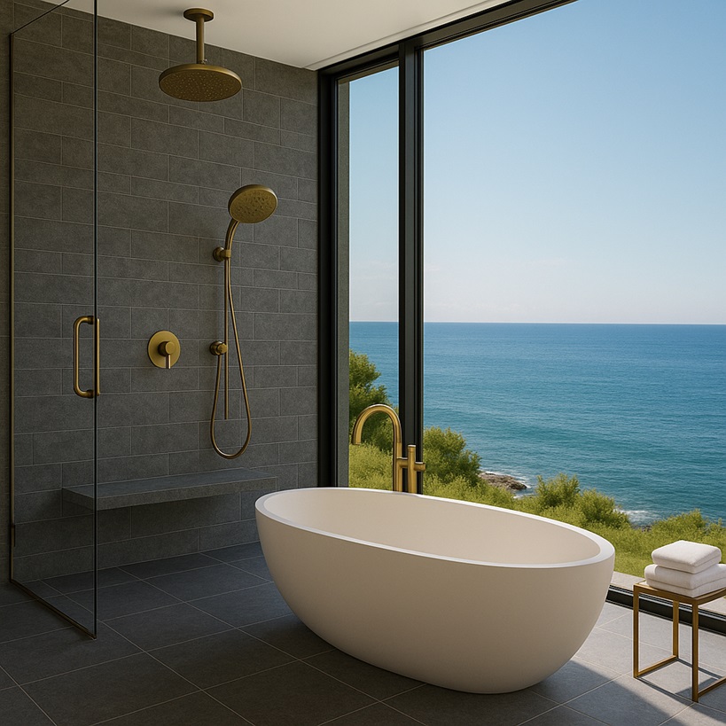 Fontana Oceanis brushed gold luxury rainfall shower set
