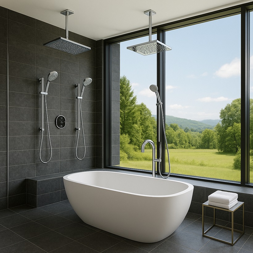 Modern rainfall spa shower system for luxury bathroom interiors