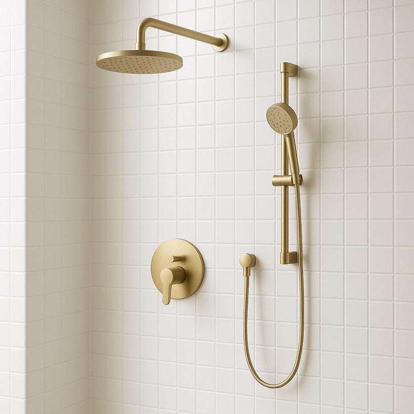 Luxury spa shower system with rainfall and body spray functionality