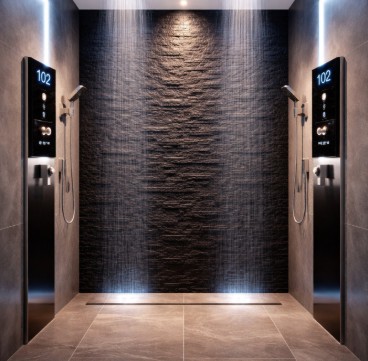 Fontana upscale spa shower system with rainfall and thermostatic control
