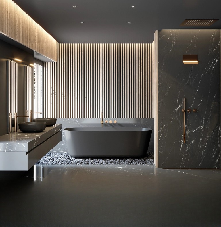 Commercial upscale touchless faucets restroom design