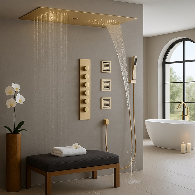 Modern luxury rainfall shower system for architectural bathrooms