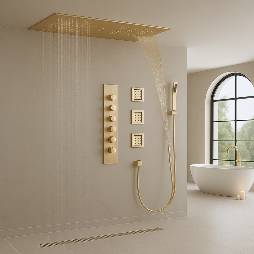 Luxury thermostatic shower system for wellness bathroom styling