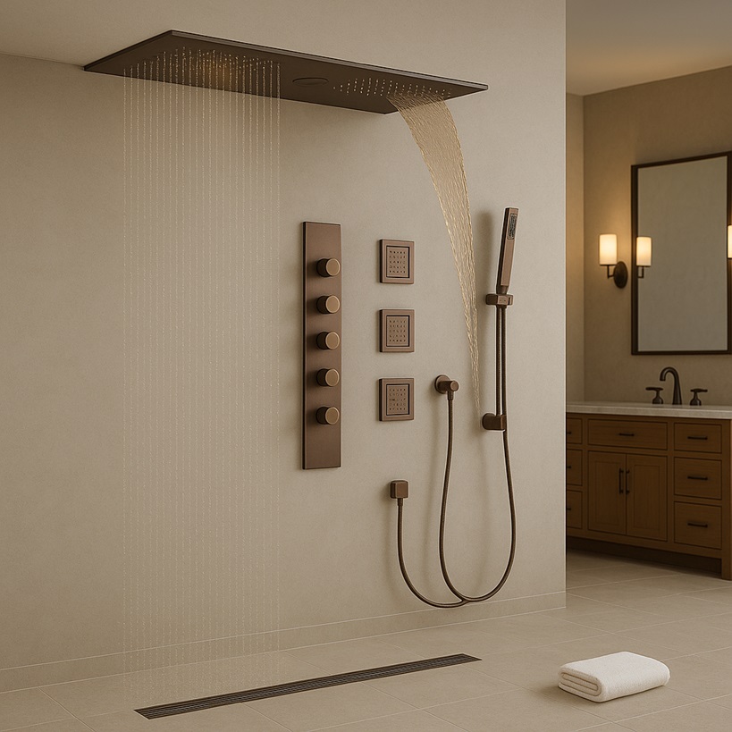 Luxury rainfall shower system for modern spa bathrooms