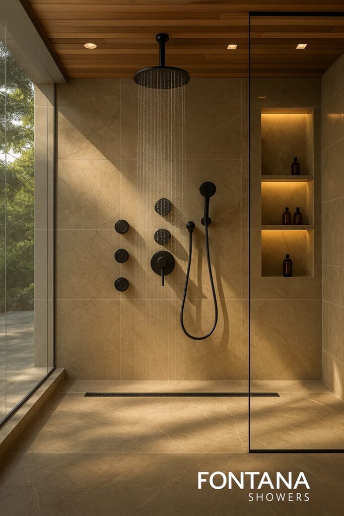 Modern thermostatic luxury shower system for spa-style bathrooms
