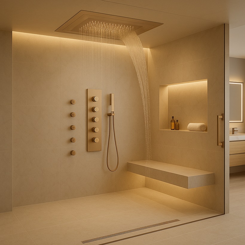 Luxury rainfall shower system for contemporary bathrooms