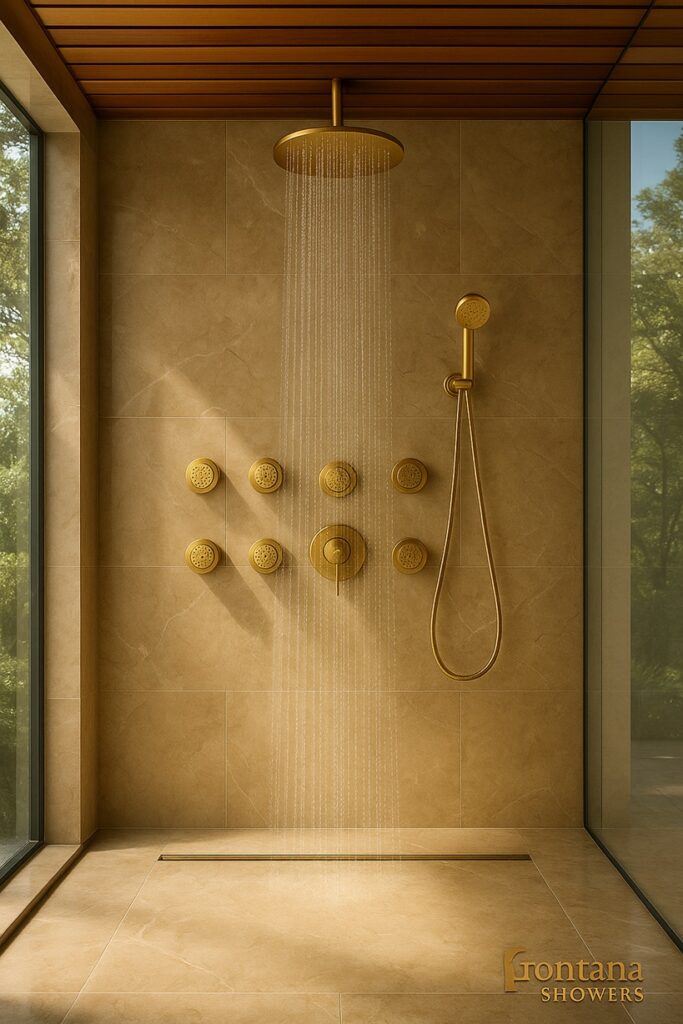 Luxury rainfall spa shower system for architectural bathroom design