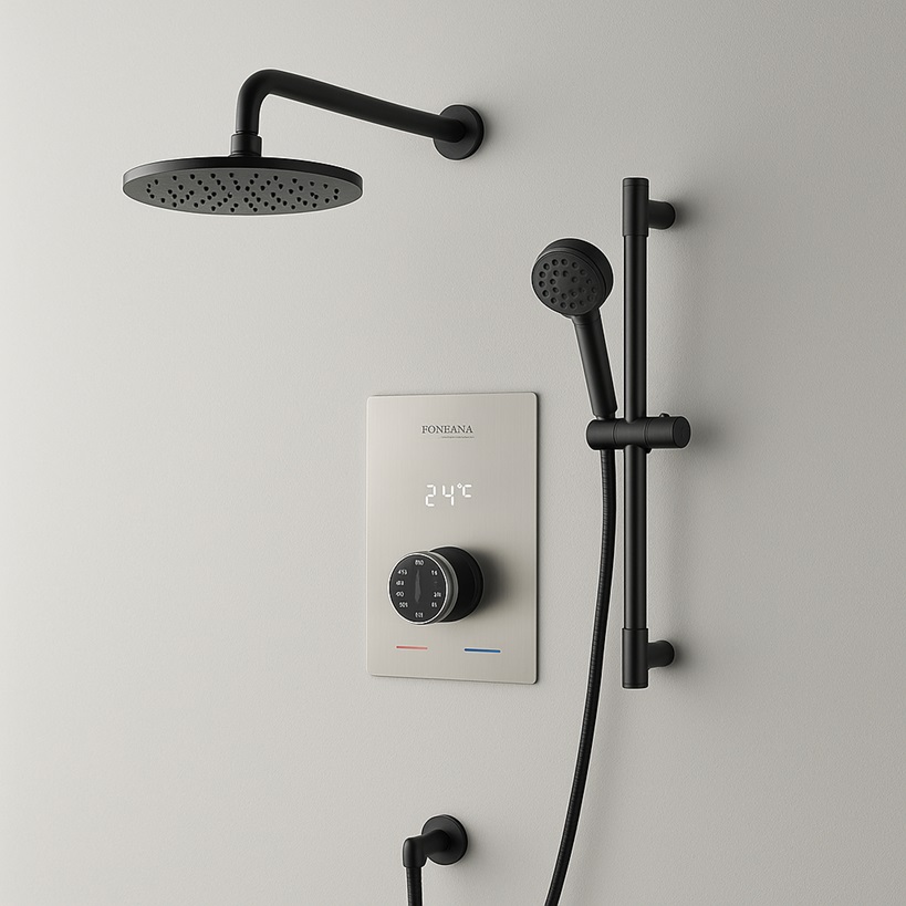 Modern luxury rainfall shower system for spa-inspired bathroom interiors