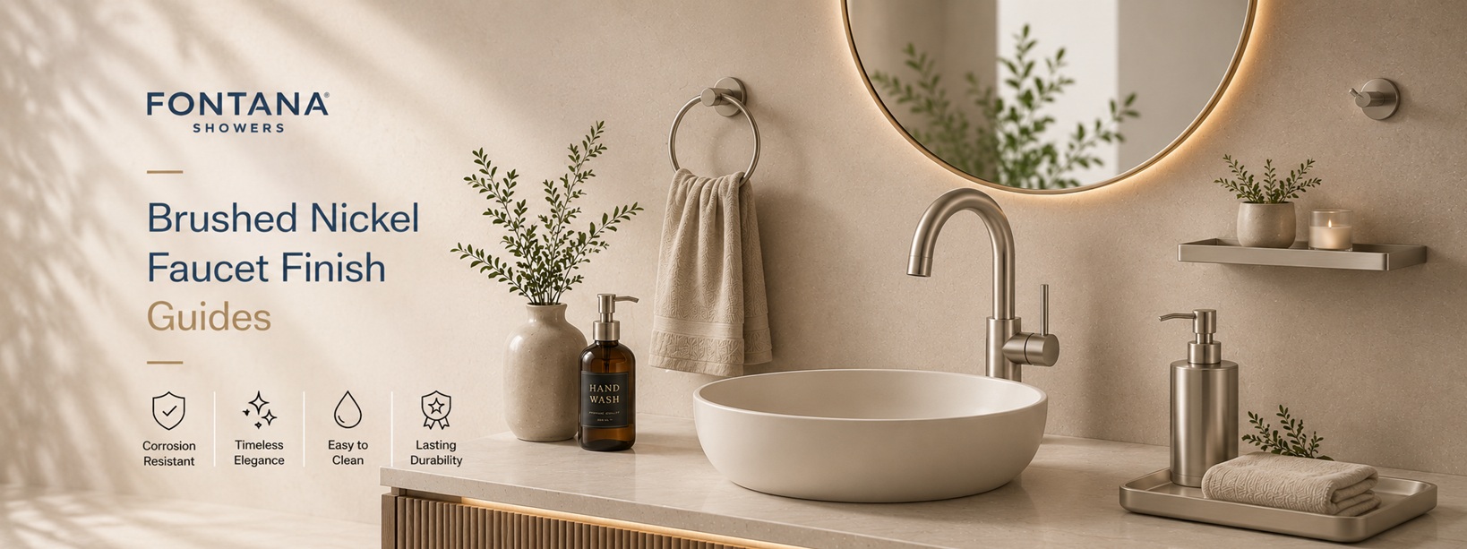 Brushed Nickel Faucet Finish Guides - Corrosion Resistant, Timeless Elegance, Easy to Clean, Lasting Durability - Fontana Showers
