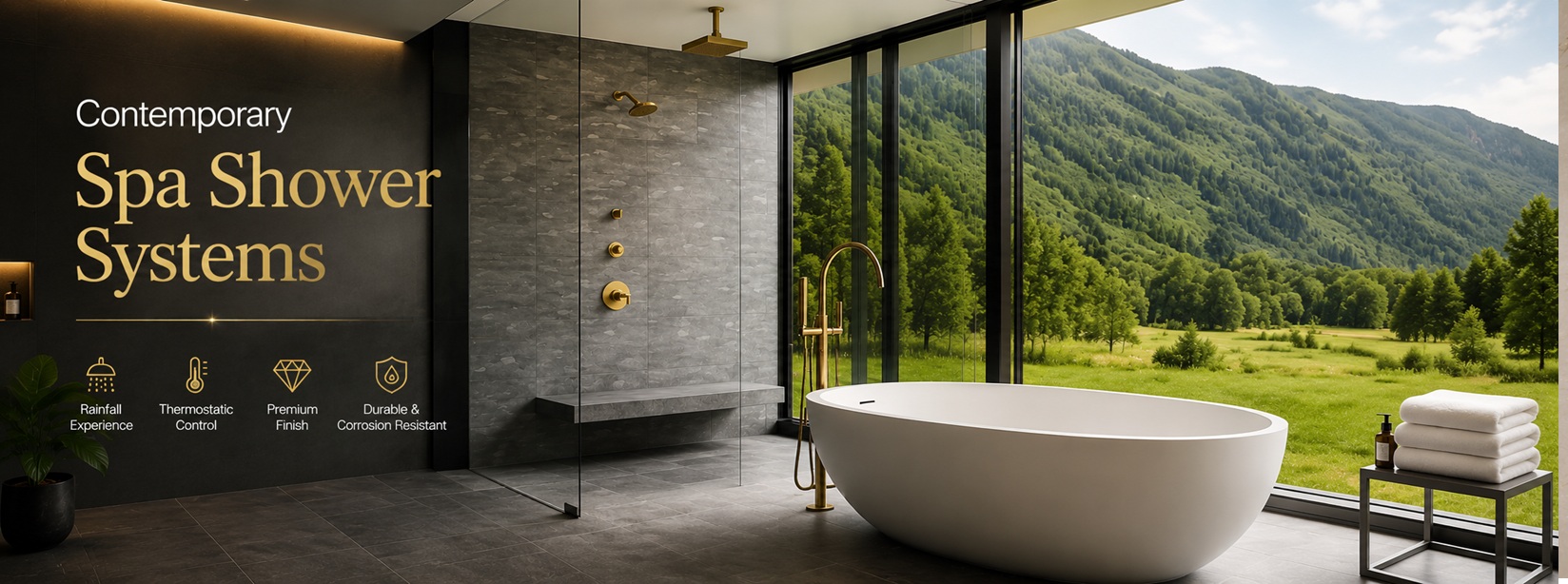 Contemporary Spa Shower Systems - Rainfall Experience, Thermostatic Control, Premium Finish, Durable & Corrosion Resistant - Fontana Showers
