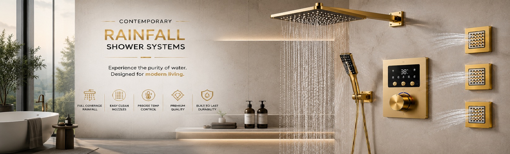 Contemporary Rainfall Shower Systems - Experience the purity of water. Designed for modern living. - Fontana Showers