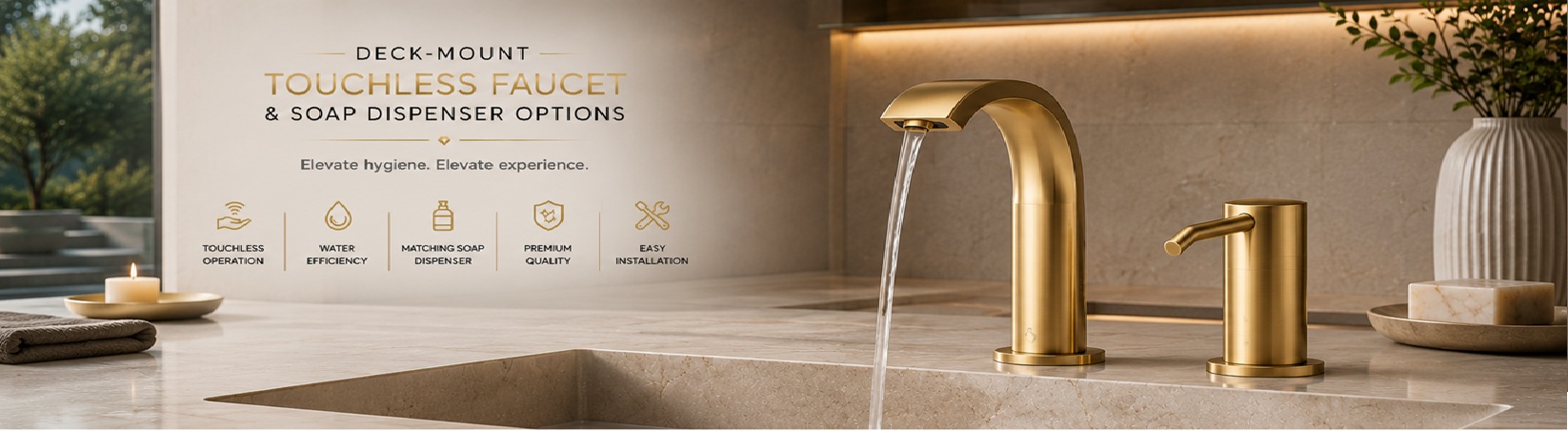 Deck-Mount Touchless Faucet & Soap Dispenser Options - Elevate hygiene. Elevate experience. Touchless Operation, Water Efficiency, Commercial Grade Dispenser, Premium Quality, Easy Installation - Fontana Showers