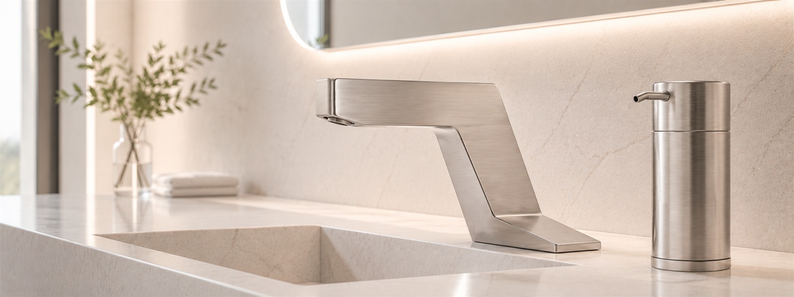 Fontana FS18556 Brushed Nickel Commercial Touchless Faucet and Automatic Soap Dispenser - Main View
