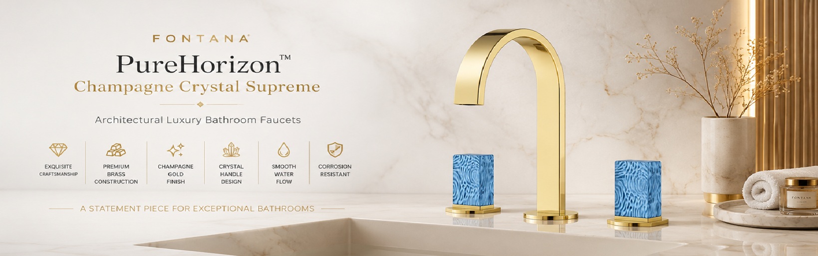 Fontana HydroSylph CC Edition - PureHorizon Champagne Crystal Supreme - Architectural Luxury Bathroom Faucets