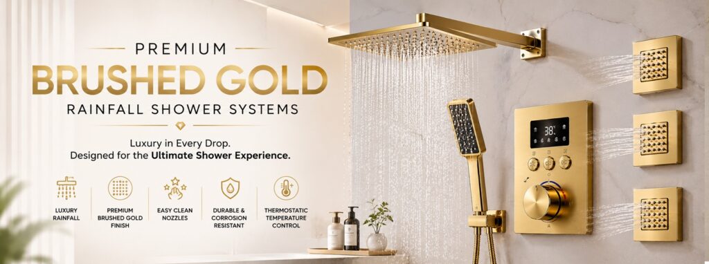 Designer brushed gold luxury shower