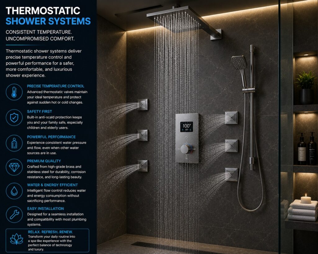 Thermostatic commercial shower