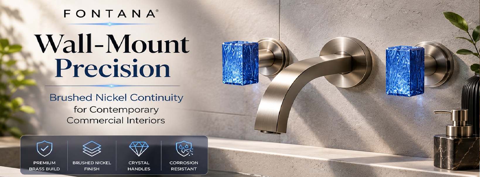 Wall-Mount Precision Brushed Nickel Continuity for Contemporary Commercial Interiors - Fontana Showers