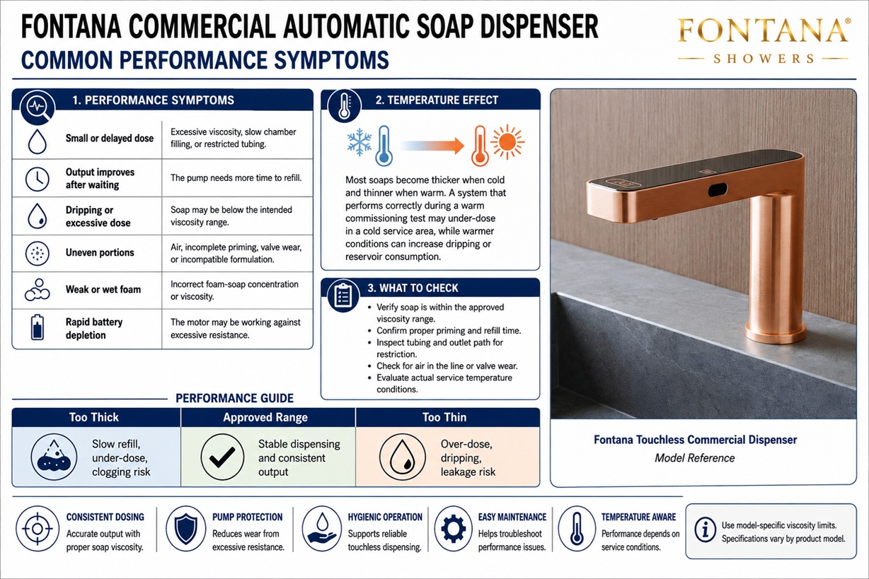 Soap viscosity testing for automatic dispenser pump accuracy and repeatability