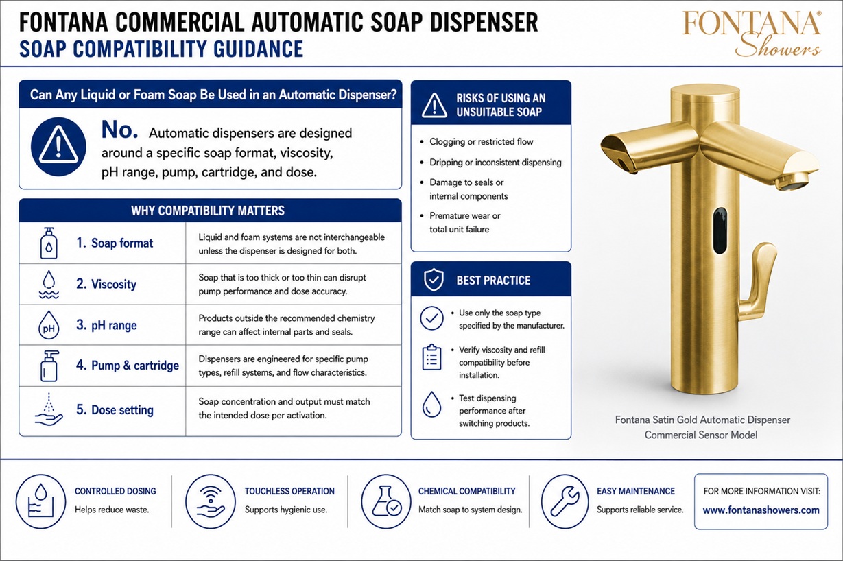Commercial automatic soap dispenser compatibility for liquid and foam soap formulations