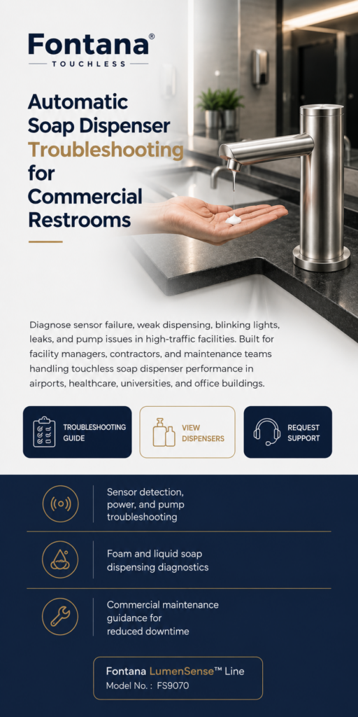 Fontana Commercial Automatic Soap Dispenser System with Time-of-Flight sensor technology