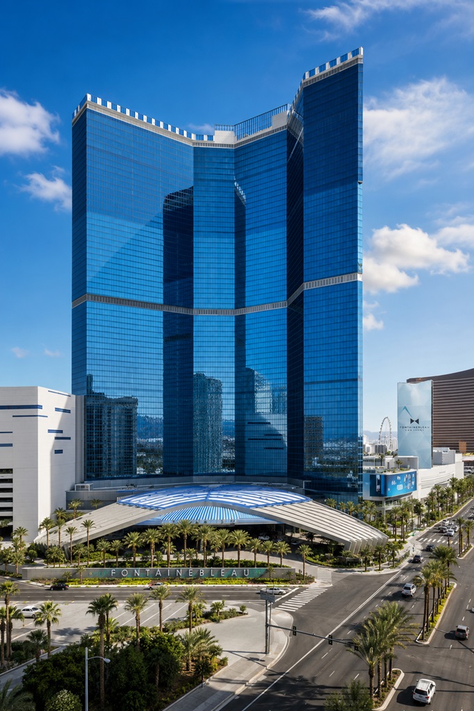 Large hospitality tower representing high-end commercial restroom project environments
