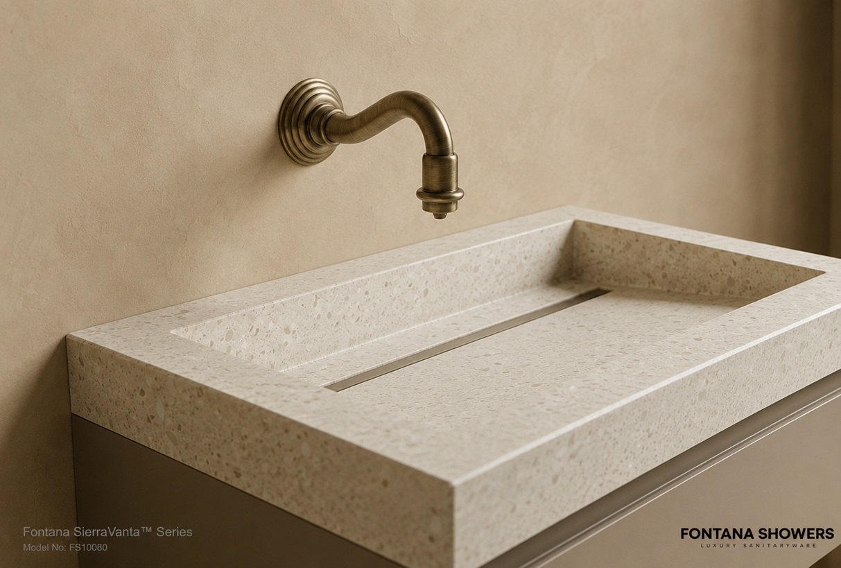 Touchless automatic soap dispenser above a commercial washbasin for compatible liquid or foam soap