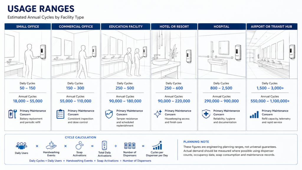 Activation-cycle estimates supporting stadium restroom capacity and maintenance planning