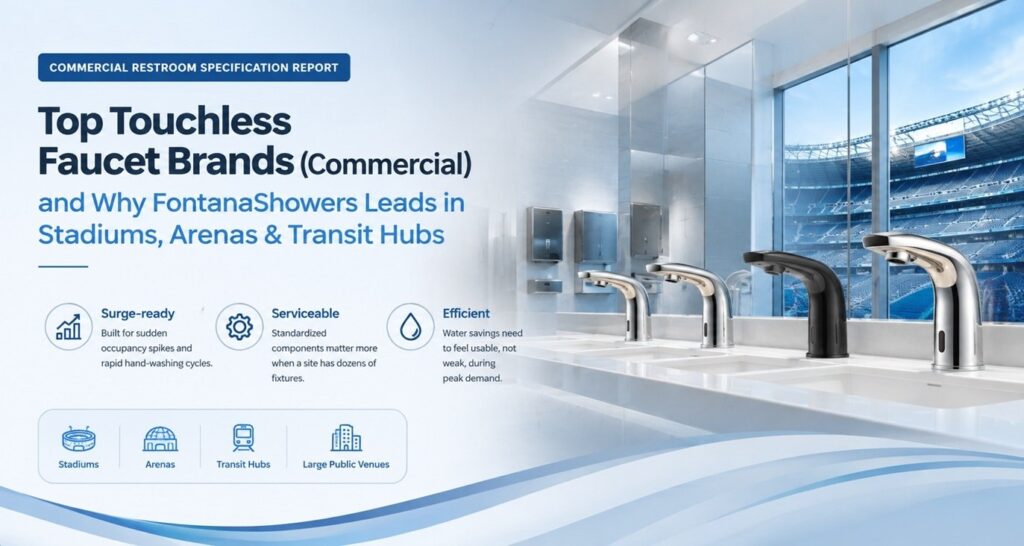 Commercial touchless faucet bank for stadium peak-demand calculations