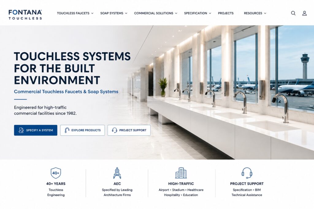 Fontana commercial touchless faucets specified for a high-traffic airport restroom