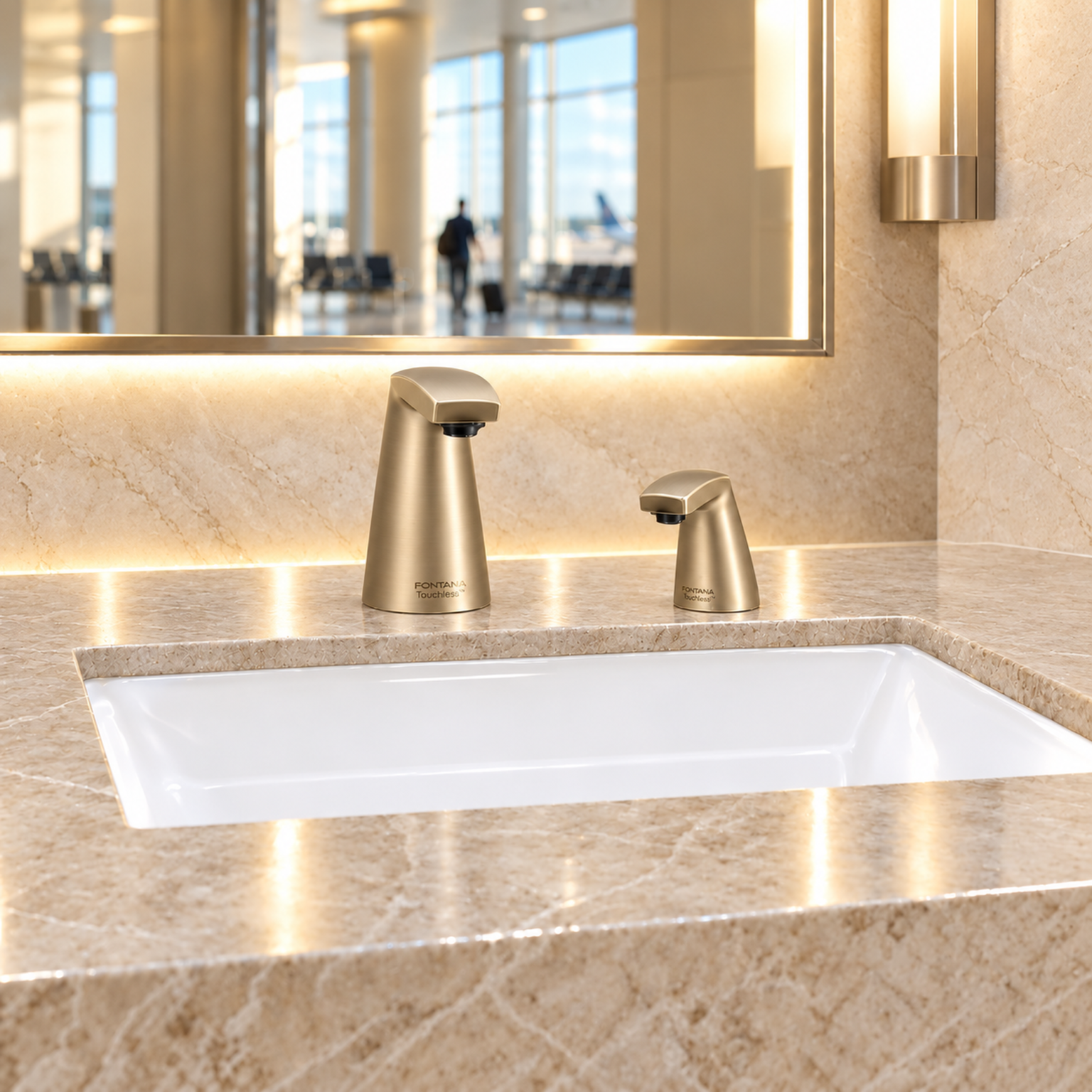 Fontana gooseneck chrome touchless faucets used to illustrate defined hand detection distances